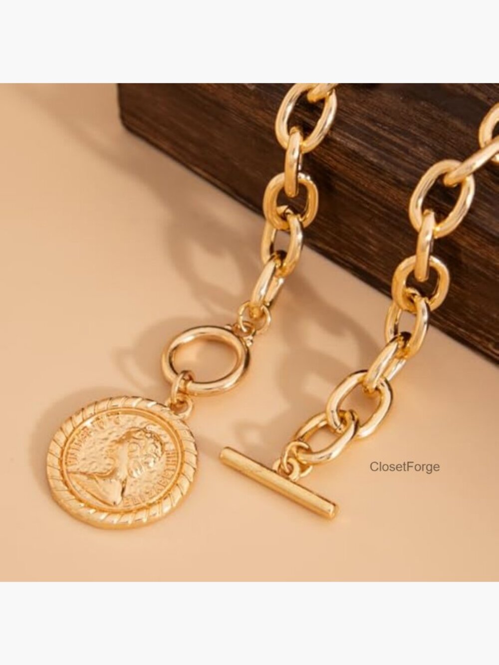 Chunky Paperclip Chain Pendant Necklace - Layered Gold OT Clasp - Picture 5 of 7